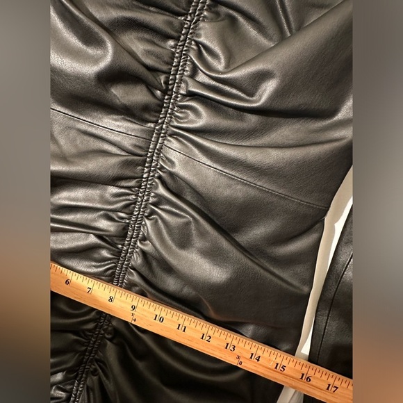 VERONICA BEARD NEW Bernadette Faux Leather Long Sleeve Ruched Mini Dress Black - Picture 15 of 16